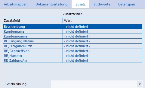 Archiv Zusatzfelder